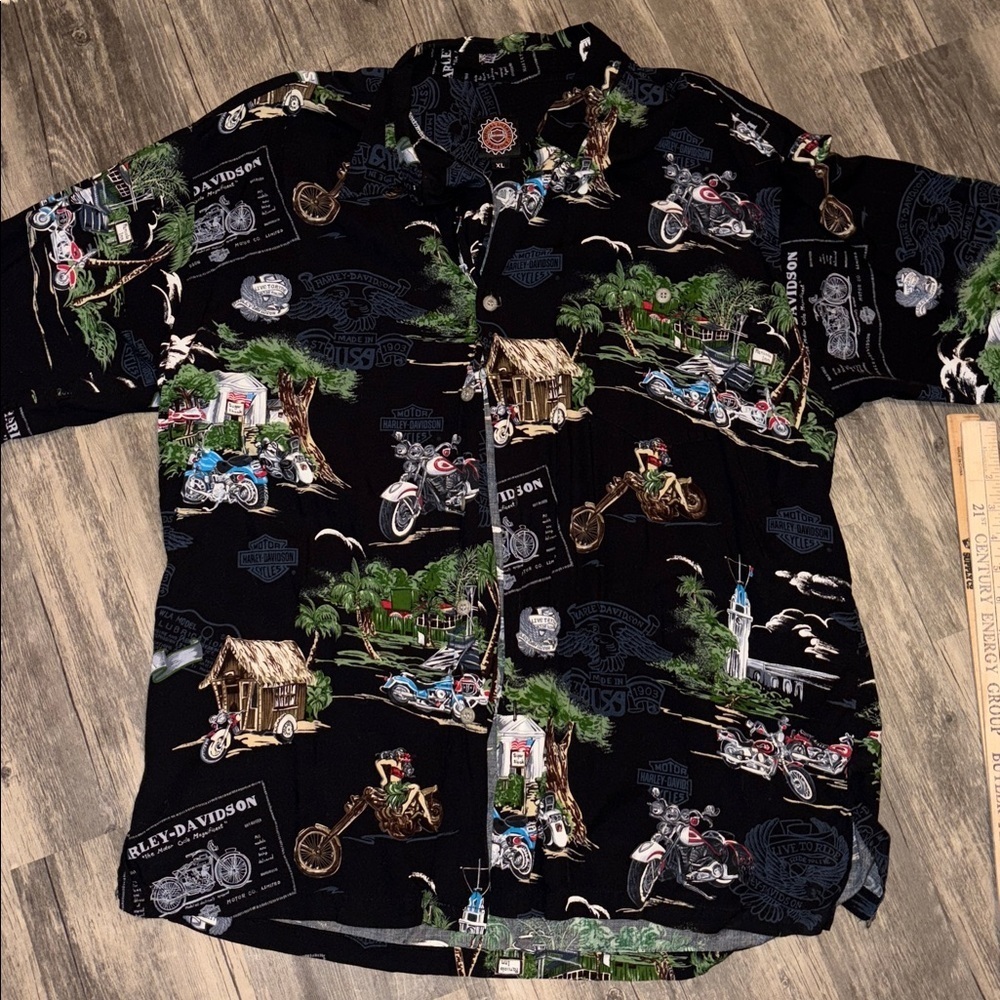 Vintage Harley-Davidson Black Tropical Print Shirt XL Mens - Picture 3 of 6